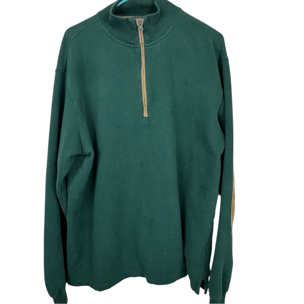Woolrich Sweater Mens XL 1/4 Zip Olive Green Elbow Patch Long Sleeve Pullover L